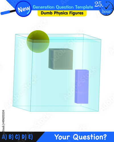 Physics, pressure of liquids, buoyant forces of liquids, next generation question template, dumb physics figures, exam question, eps