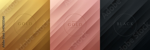 Set of gold, black and pink gold abstract background with dynamic diagonal stripes lines and shadow. Luxury and elegant concept. Modern and simple template banner collection design. EPS10 vector