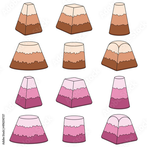 Set of color illustrations with chocolate and berry curd Easter. Isolated vector objects on a white background.