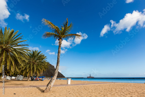 Perfect sandy beach in hot summer day