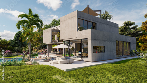 Luxurious brutalist home wi...