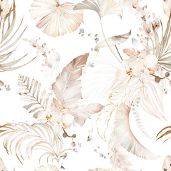Sierkussen Tropische bladeren patronen Aquarel patroon orchidee en tropische bladeren  © lisima