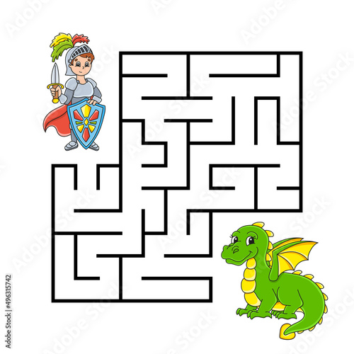 Square maze. Game for kids. Puzzle for children. Labyrinth conundrum. Fairytale theme. Color vector illustration. Isolated vector illustration. cartoon character.