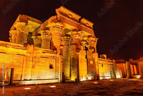 Entrance to The Temple of Sobek and Horus at Kom Ombo in the night. photo