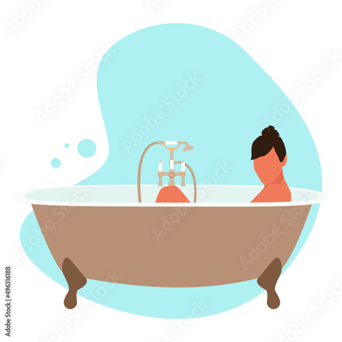 The girl takes a bath. Vacation. Relax. Vector illustration. Poster, flyer, banner, postcard.