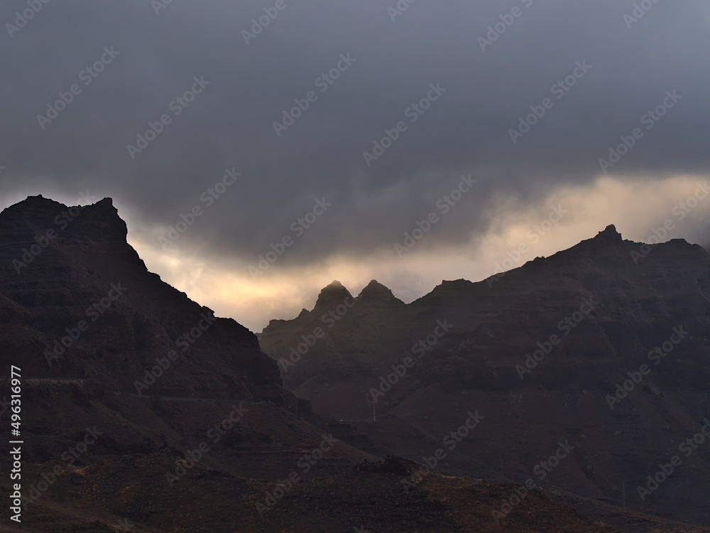 Beautiful view of the rugged mountains at the western coast of island Gran Canaria, Spain near La Aldea de San Nicolas viewed from road GC-200.
