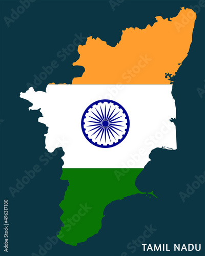 Indian State Tamil Nadu map with Indian flag vector illustration