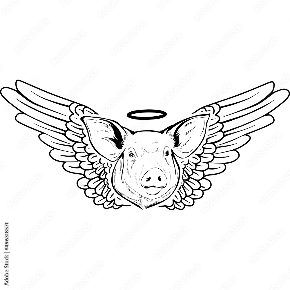 Fototapeta premium Pig with Wings and Halo Vector