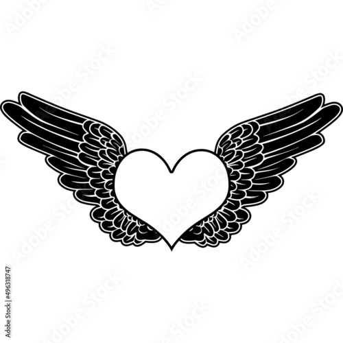 Heart Frame with Wings and Halo Vector