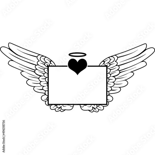 Rectangle Frame with Wings and Halo Vector