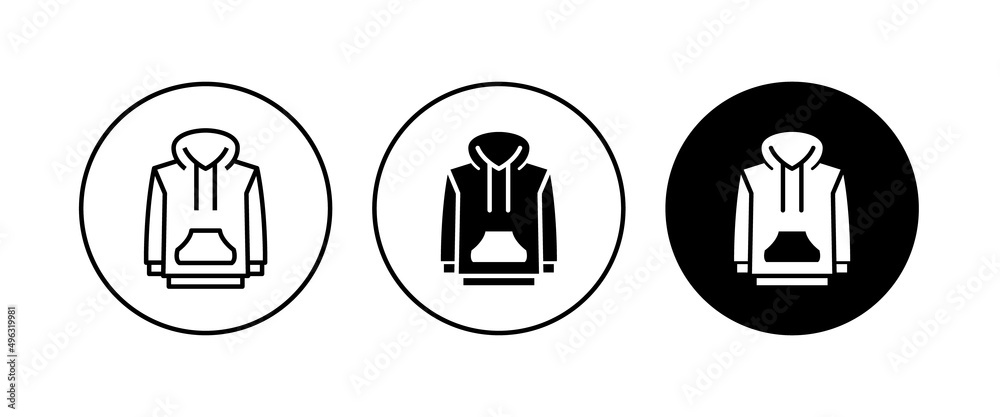 Hoody jamper icon vector winter wear icon warm clothing. Hoodie jacket wear sign. Hooded sweatshirt, Unisex, male, female model. clothes Sweatshirt editable stroke, isolated on white