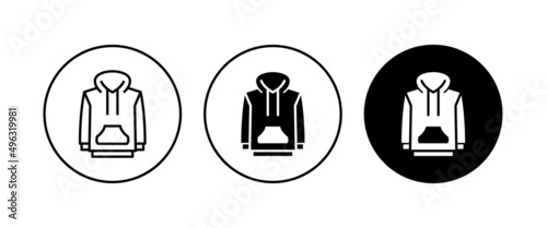 Hoody jamper icon vector winter wear icon warm clothing. Hoodie jacket wear sign. Hooded sweatshirt, Unisex, male, female model. clothes Sweatshirt editable stroke, isolated on white