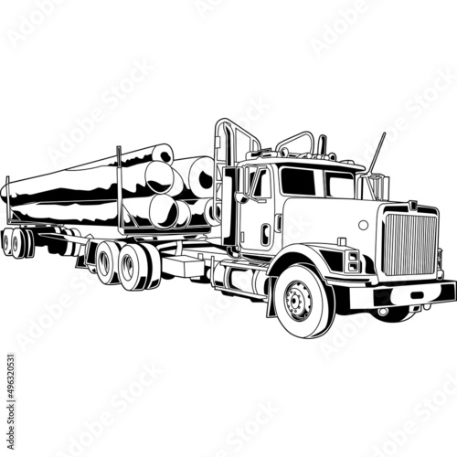 Logging Truck Detailed Vector Clipart