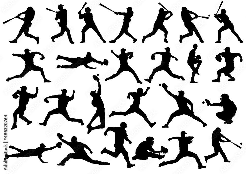set of silhouettes of baseball players