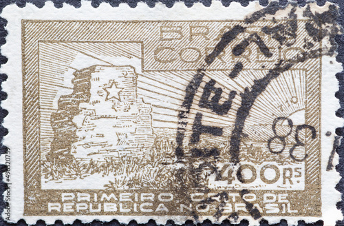 Brazil - circa 1938: a postage stamp from Brazil, showing a rock the 