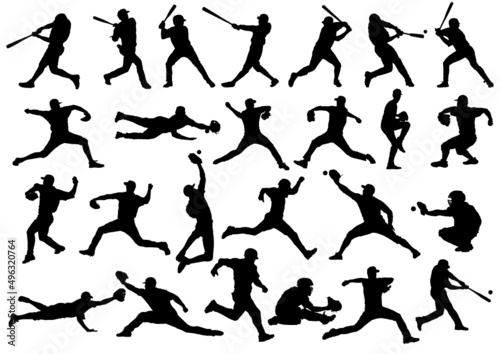 set of silhouettes of baseball players