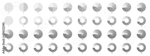 Segment slice icon. Wheel round diagram part. Pie chart design element. Circle section graph. 2,3,4,5,6 segment infographic. Five phase, six circular cycle. Geometric element. Vector illustration