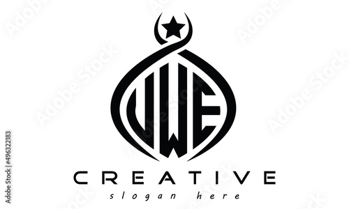 UWE three letters monogram curved oval initial logo design, geometric minimalist creative logo design