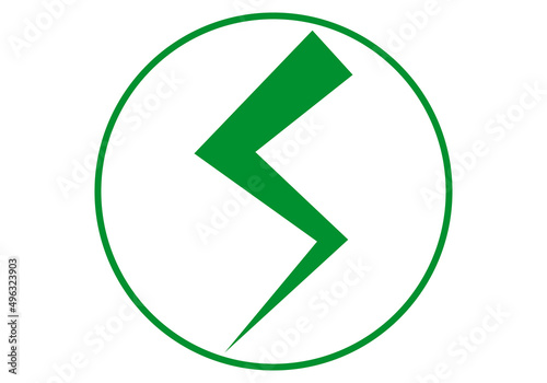 Icono de rayo de color verde en fondo blanco. 