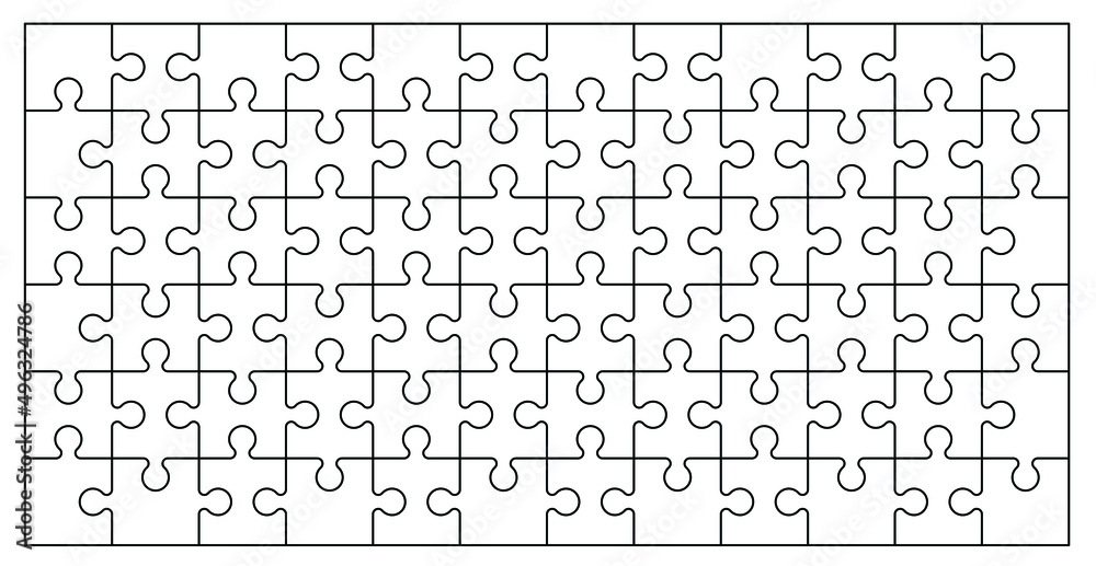 Fototapeta jigsaw puzzle pieces connection line pattern. Puzzle pieces icon or pictogram. Cartoon vector outline. Autism awareness logo or symbol. Dubbele platte puzzels. Teamwork concept. Mosic sign. Game print
