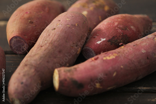 Sweet potatoes processed for roasted sweet potatoes photo