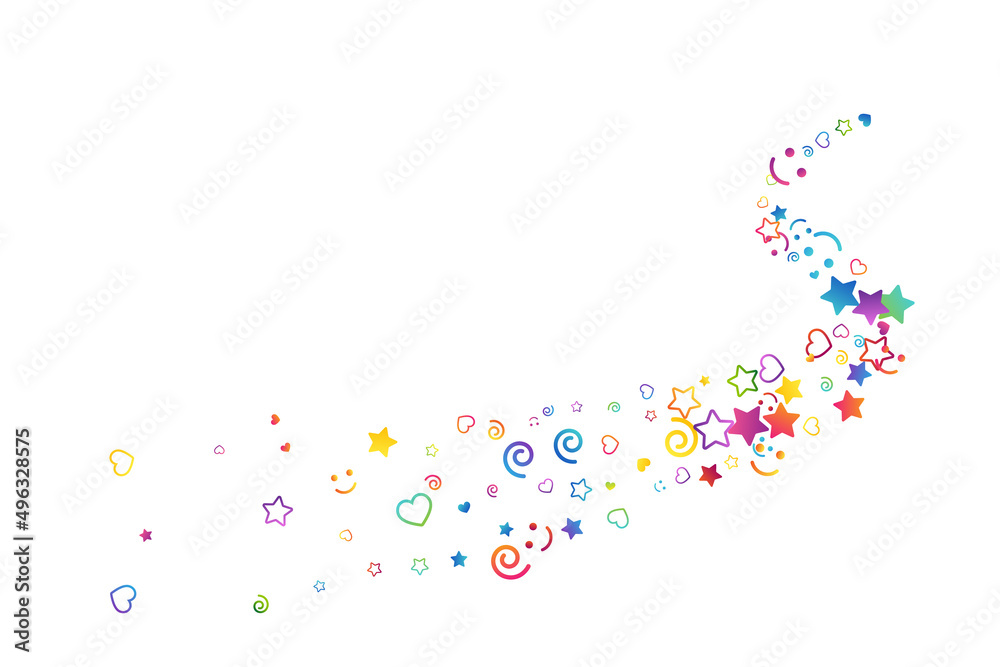 Colorful childhood fun letters and symbols confetti. Kids creative rainbow vector illustration.