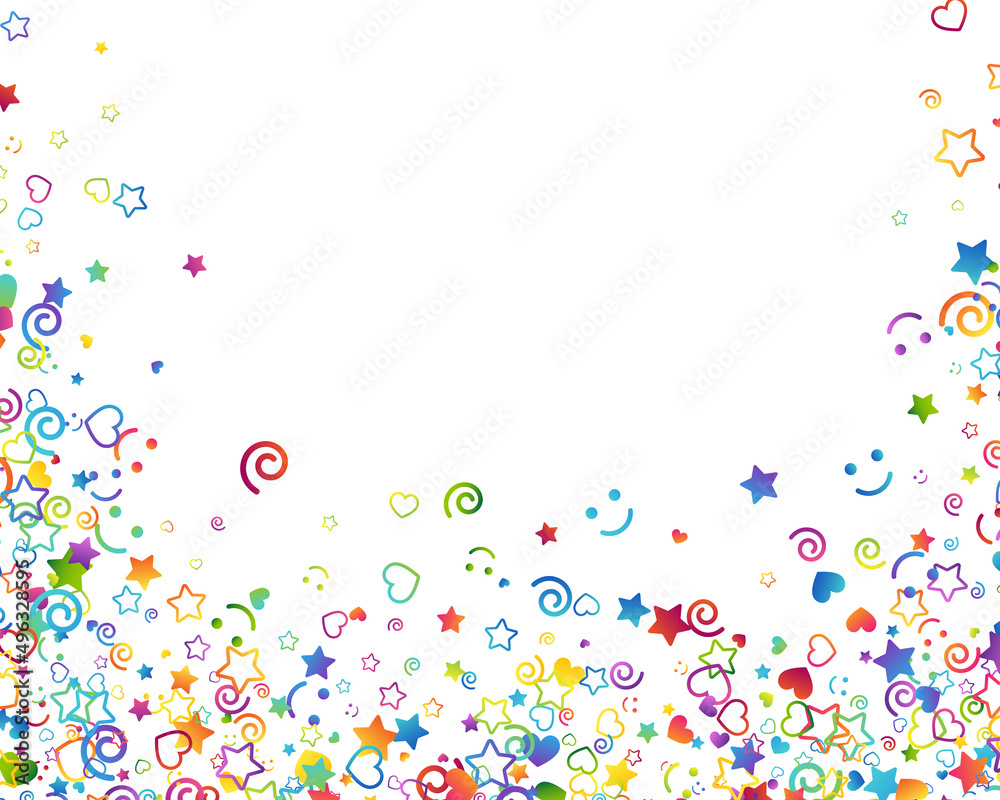 Colorful childhood fun letters and symbols confetti. Kids creative rainbow vector illustration. Colorful childhood fun letters and symbols confetti. Kids creative rainbow vector illustration.