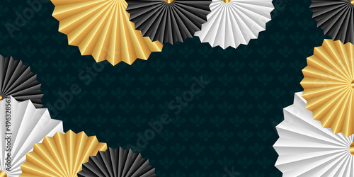 Chinese holiday dark background with golden  black and white funs.