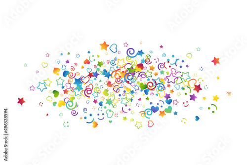 Colorful childhood fun letters and symbols confetti. Kids creative rainbow vector illustration.