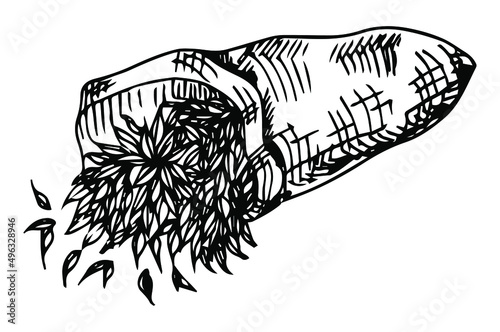 Flour package. Sketch. Engraving style. Vector illustration.