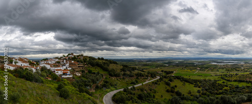 panorama view of the historic world heritage village of Monsaraz in the Alentejo region of Portugal