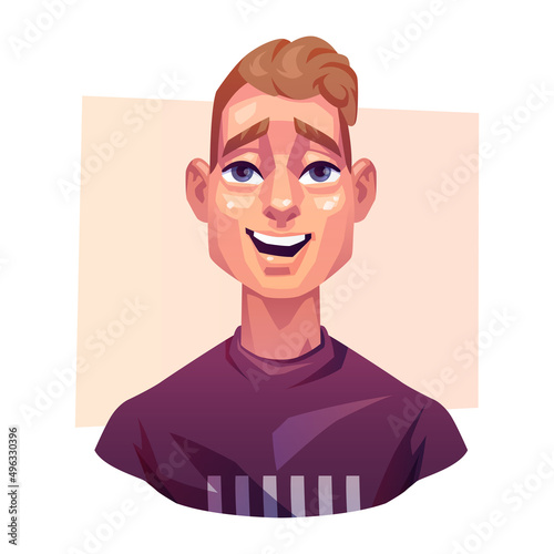Male portrait. Smiling young guy. Cheerful, positive character, merry fellow. Avatar for a social network. Vector illustration