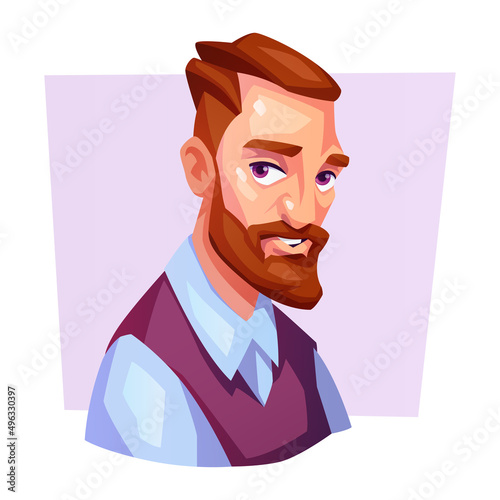 Male portrait. Man with fashionable beard. Avatar for a social network. Vector cartoon illustration.