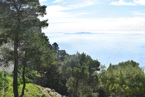 View of Trapani and the surrounding countryside, from Erice, a historic town and comune in the province of Trapani, Sicily, in southern Italy.  photo