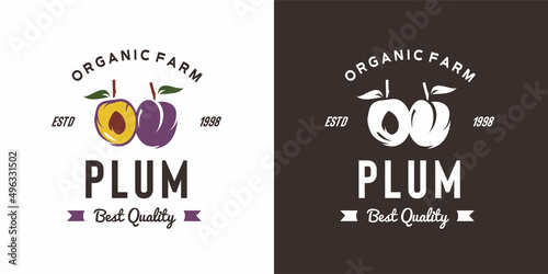 vintage plum fruit logo illustration suitable for fruit shop and fruit farm