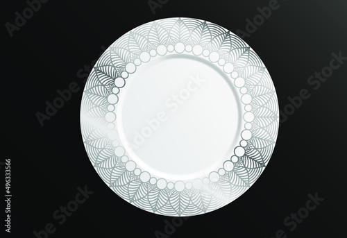Decorative plate template. Mandala Ornament and round frame. Vector Illustration. Round Geometric Floral Pattern. Oriental Pattern.