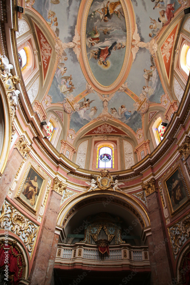 Ceiling fresco in the dome the Church of the Annunciation interior, Mdina, Malta 