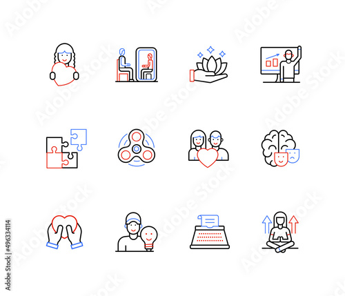 Mental health and relaxation - line design style icons