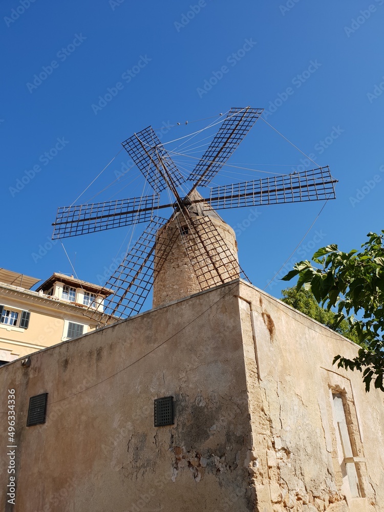 Historic windmill in Palma, Mallorca, Balearic Islands, Spain