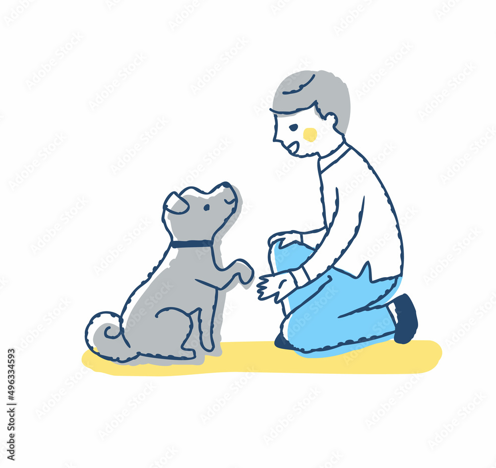 Naklejka premium お手をする犬と男の子