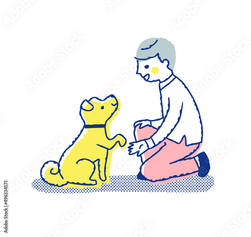 お手をする犬と男の子