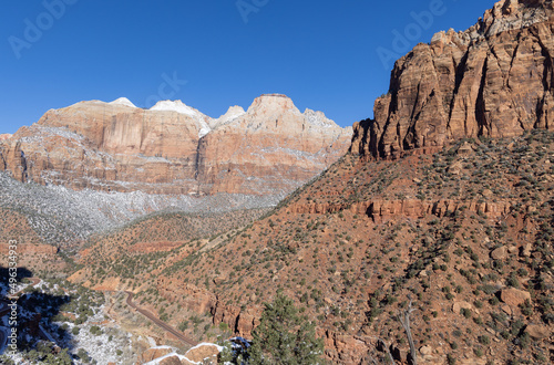 Snow Covered Landscape of Zion National Park Utah in Winter