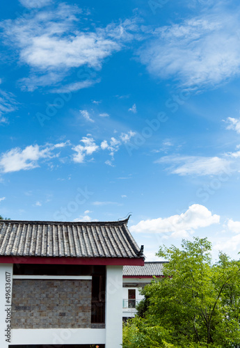 Chinese style roof under blue sky