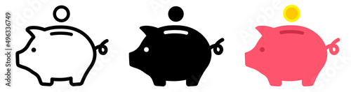 Piggy bank icon. Piggybank with falling coins. Baby pig piggy bank. Pig silhouette. Financial independence. Money box symbol flat style stock vector.