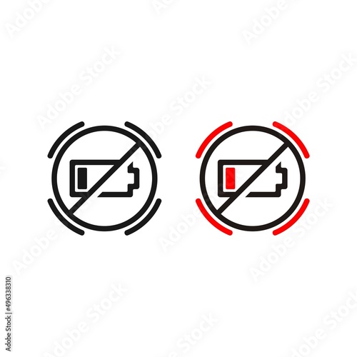 Low power battery reminder icon isolated on white background.