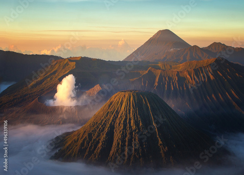 Golden sunrise in the Bromo mountains