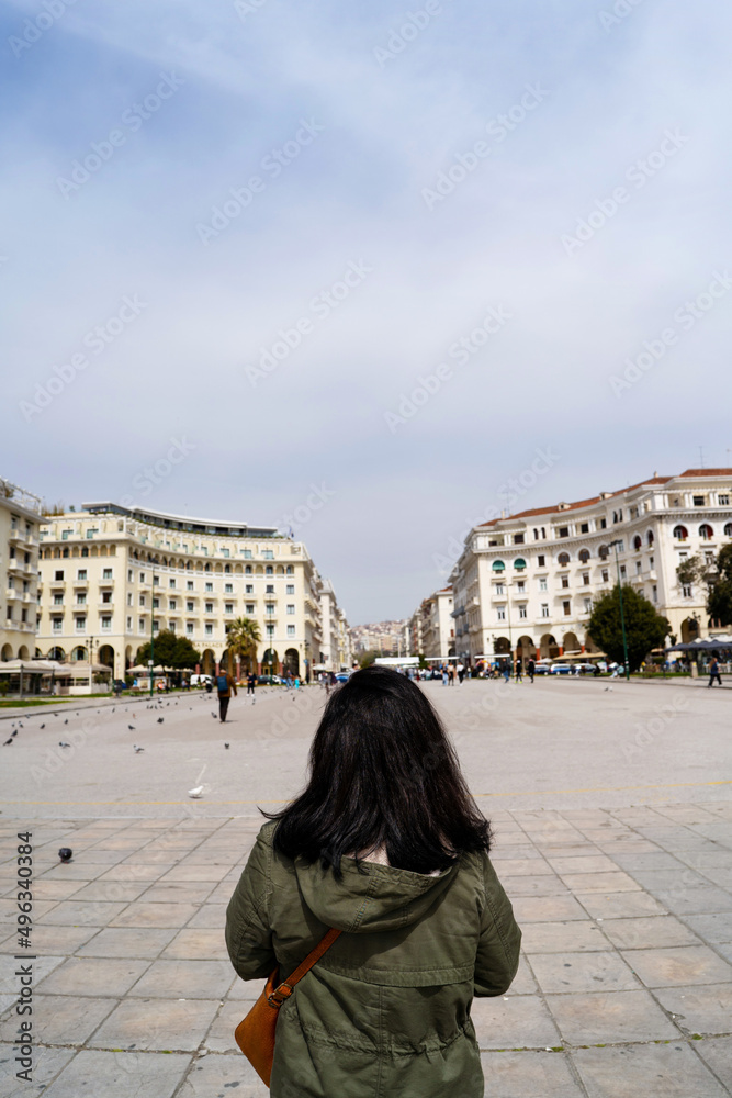 Traveler visiting Aristotelous Square, Thessaloniki, Greece