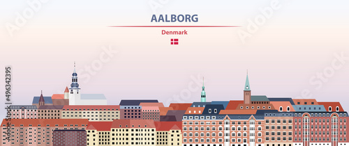 Aalborg cityscape on sunset sky background vector illustration