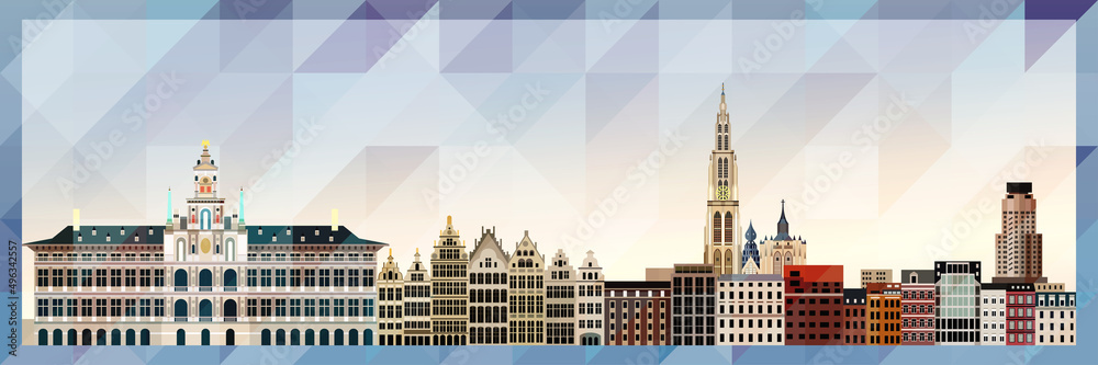 Obraz premium Antwerp skyline vector colorful poster on beautiful triangular texture background