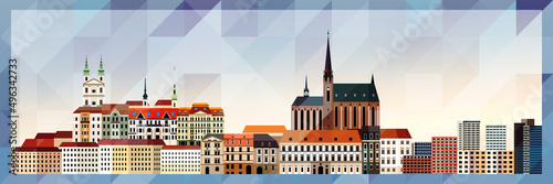 Brno skyline vector colorful poster on beautiful triangular texture background photo